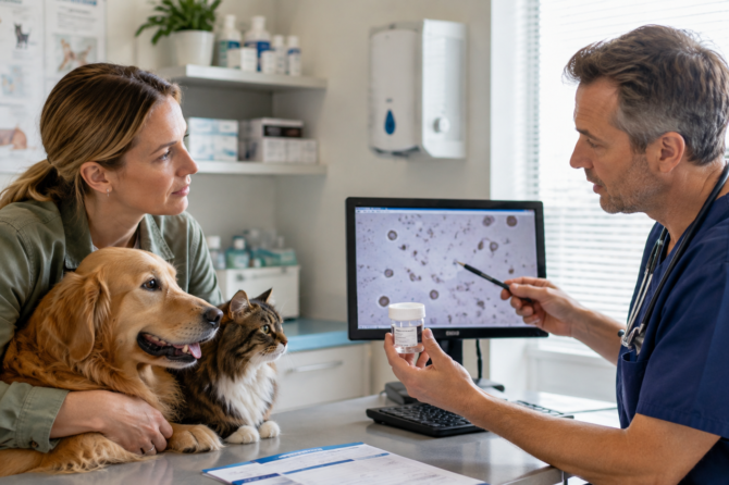 Buitenkat observeert een muis in de tuin als illustratie van een mogelijke lintwormcyclus.